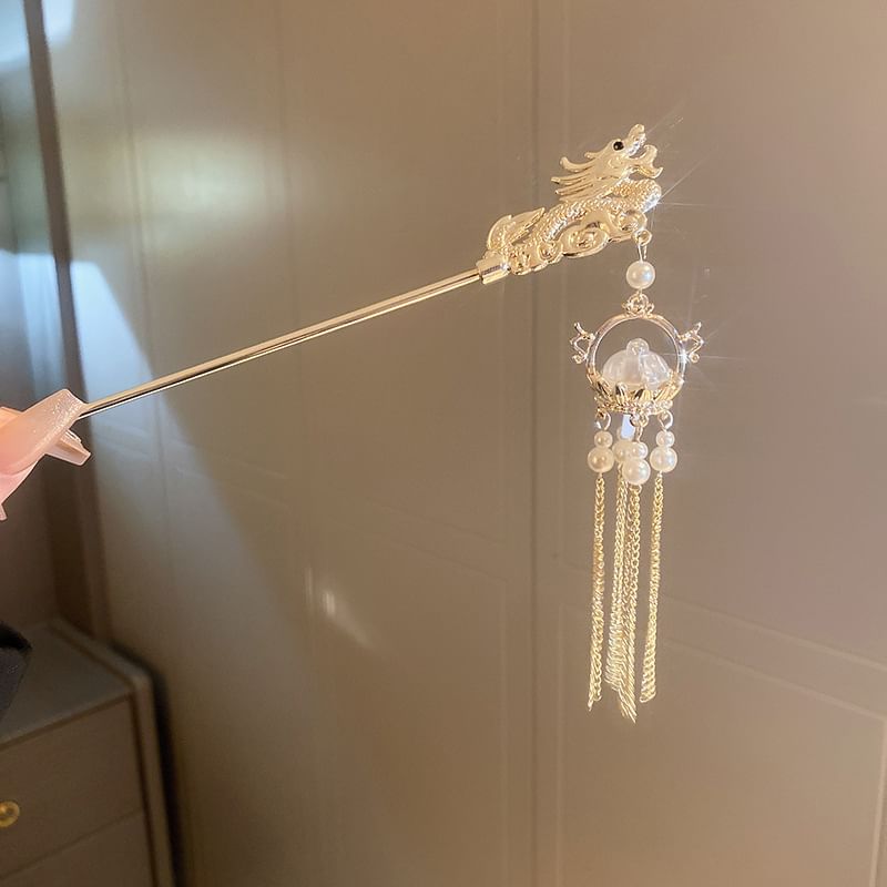 Pearl Faux Dragon Hair Stick Fringed