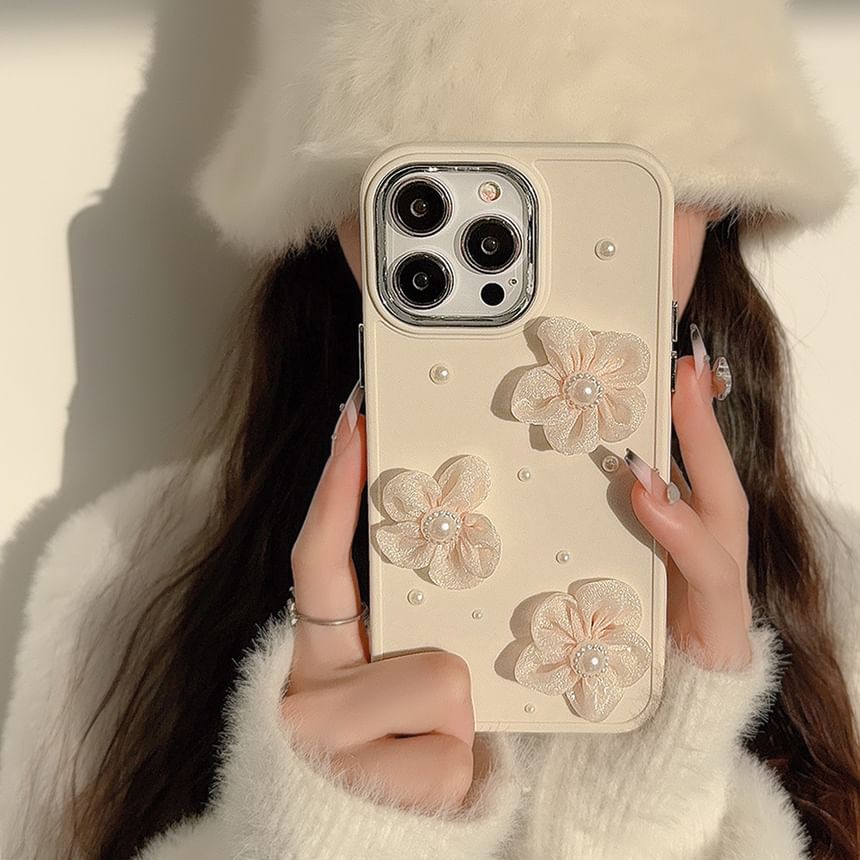 Faux Phone Floral Case Pearl