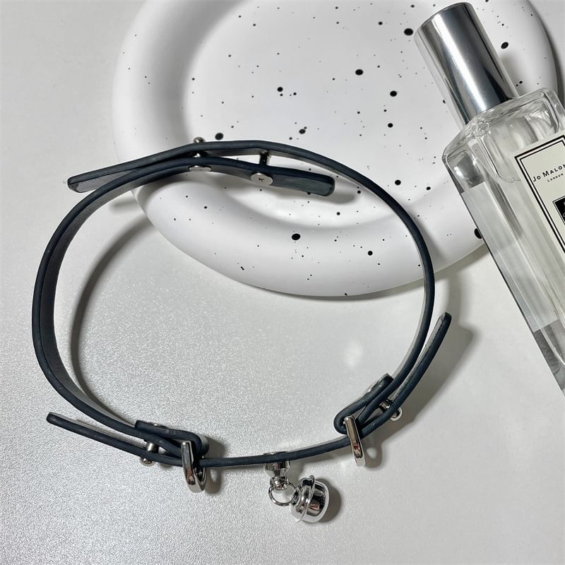 Choker Bell Leather Faux Pendant