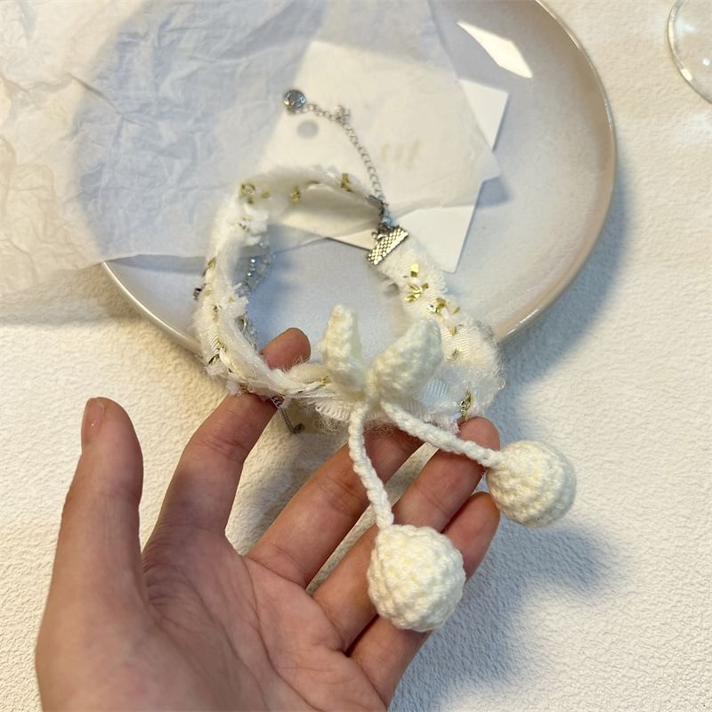 Fabric Bead Cherry Choker Fringed