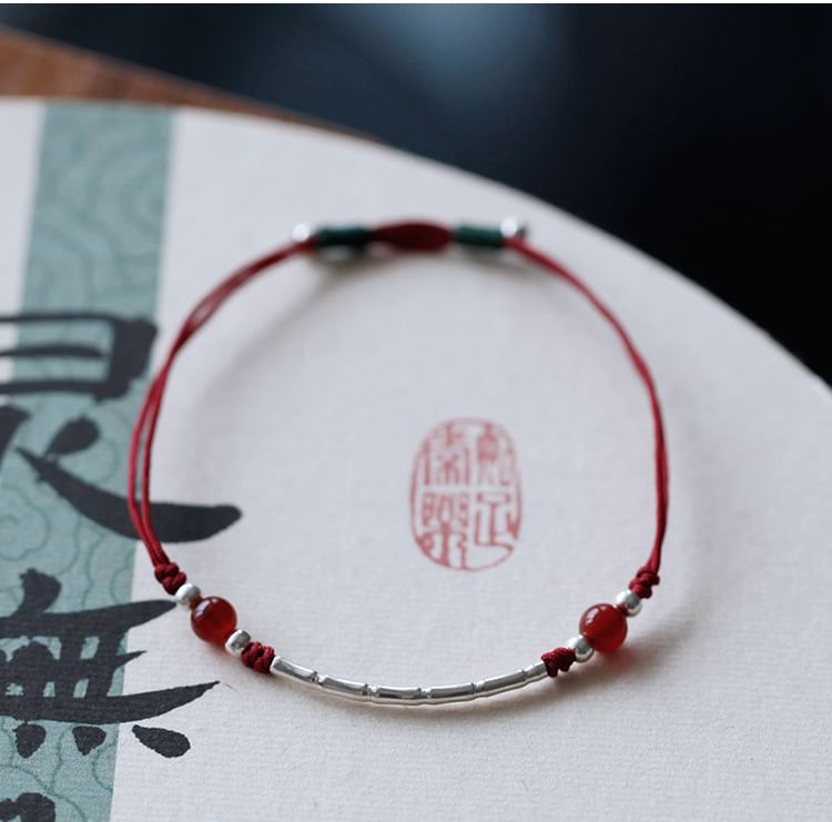 Silver String Agate Bead Sterling Bracelet