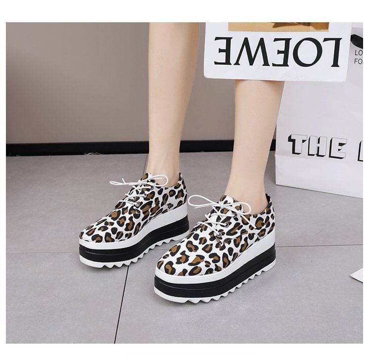 Leopard Platform Shoes Print Lace-Up