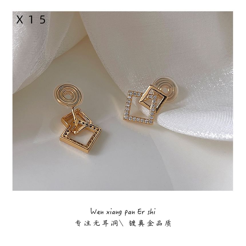 Rhinestone Ear Square Cuff Alloy