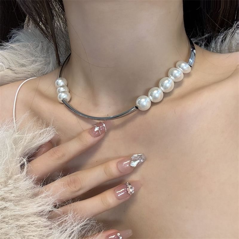 Faux Necklace Beaded Pearl