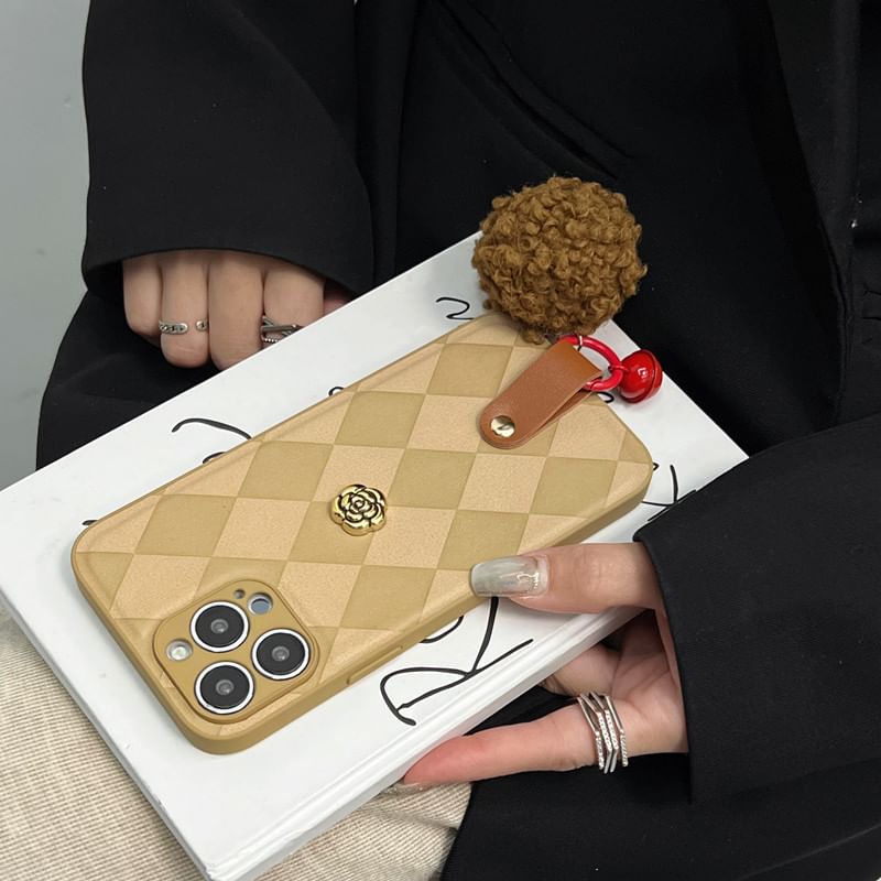 Rose Bell Phone Pom Case Argyle