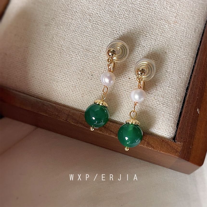 Pearl Gemstone Clip-On Earring Drop Faux