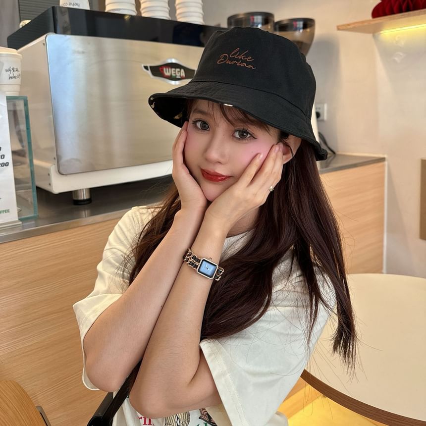 Hat Embroidered Bucket Lettering Reversible