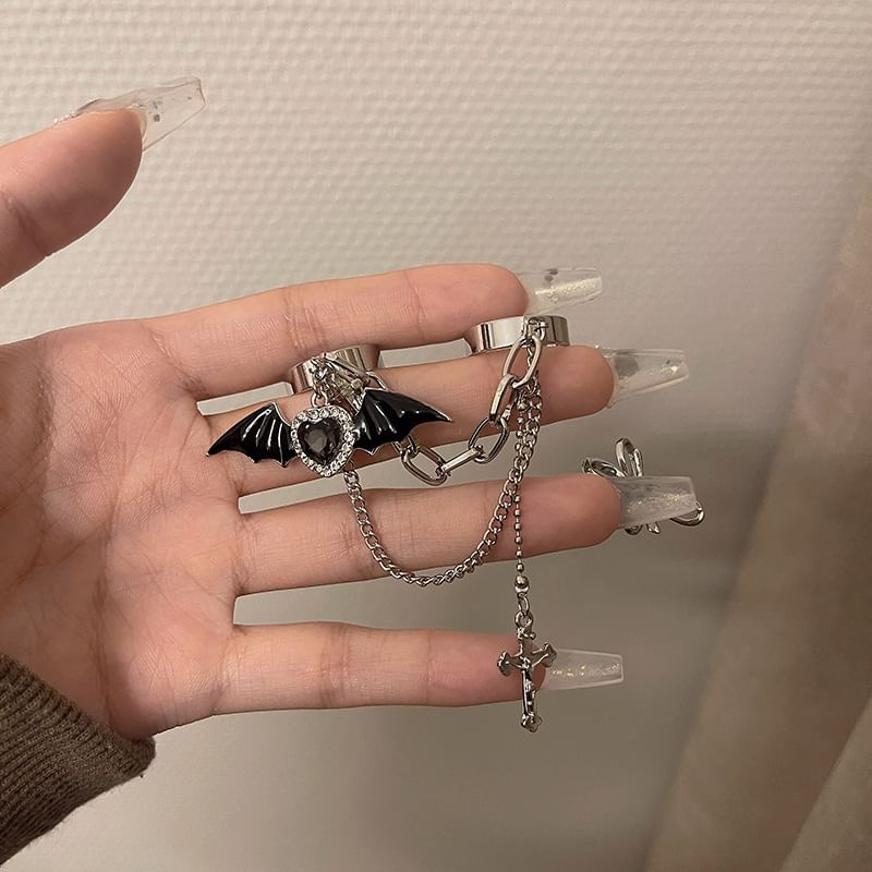 Bat Heart Alloy Ring Cross Wing Double