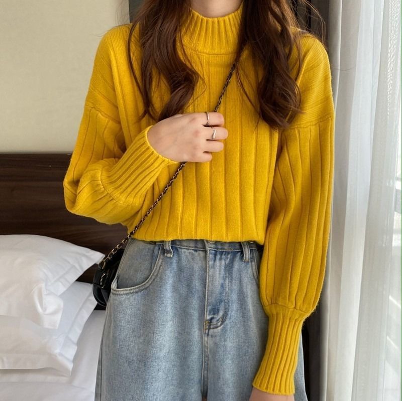 Mock Plain Ribbed Sweater Neck