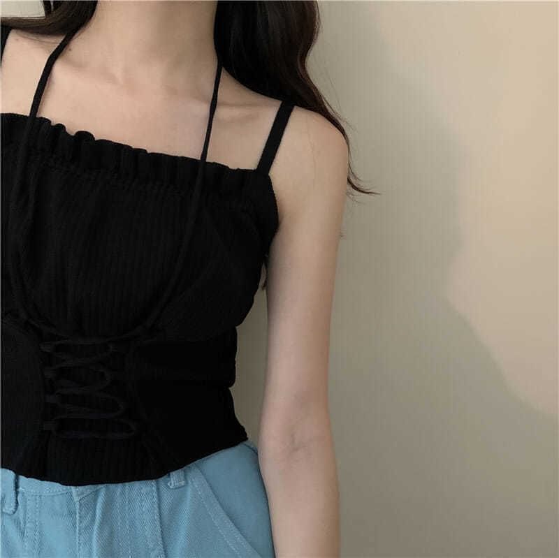 Top Plain Lace Ruched Up Camisole Crop