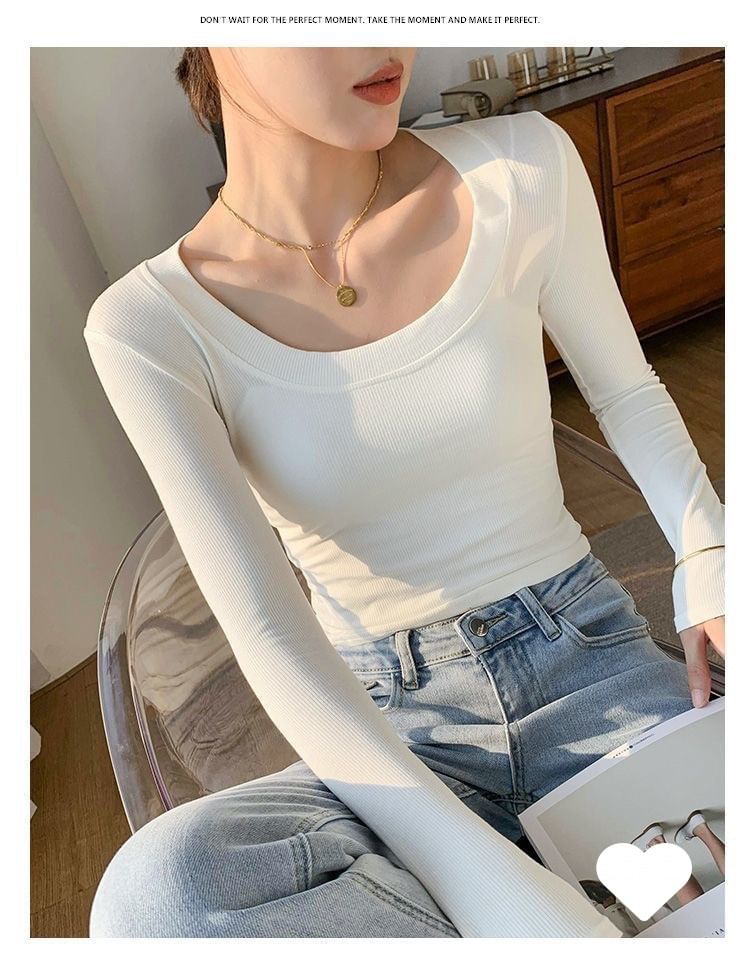 T-Shirt Plain Neck Long-Sleeve Scoop