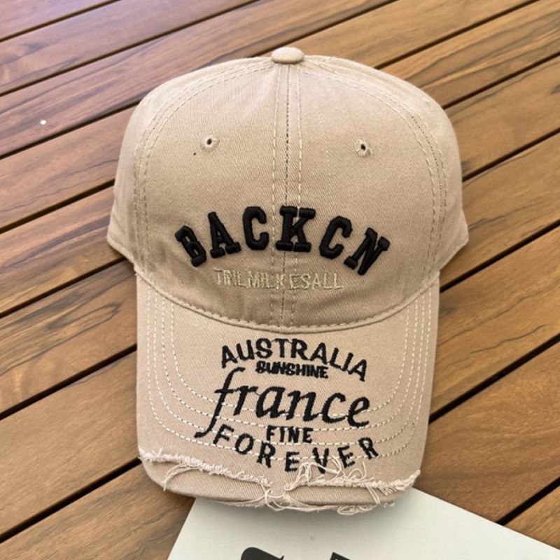 Lettering Embroidered Distressed Cap Baseball