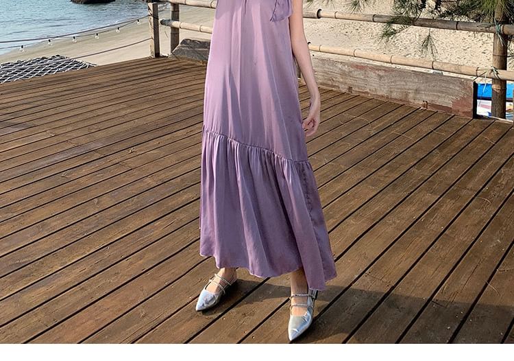 Crewneck Maxi Sleeveless Plain Dress A-Line