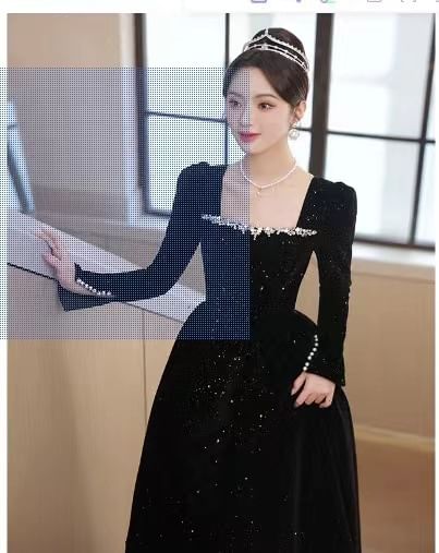 Gown Sequin A-Line Neck Long-Sleeve Evening Square