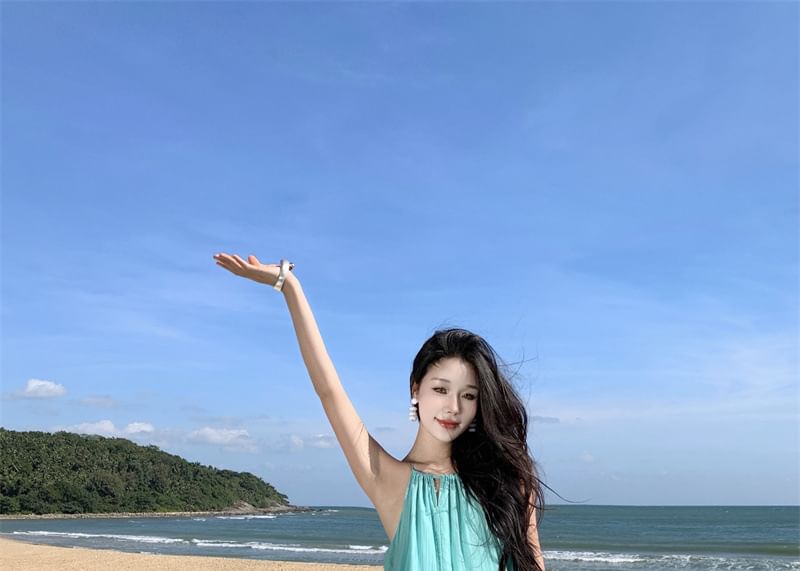 Sleeveless Plain Dress Maxi A0-Line