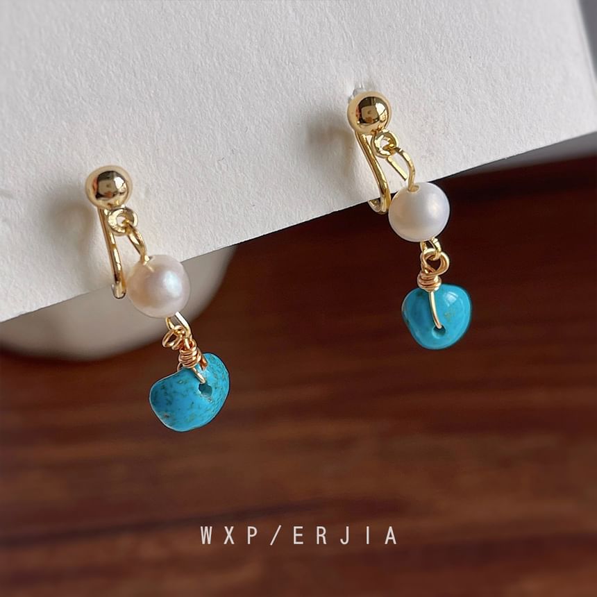Freshwater Turquoise Drop Alloy Earring Pearl