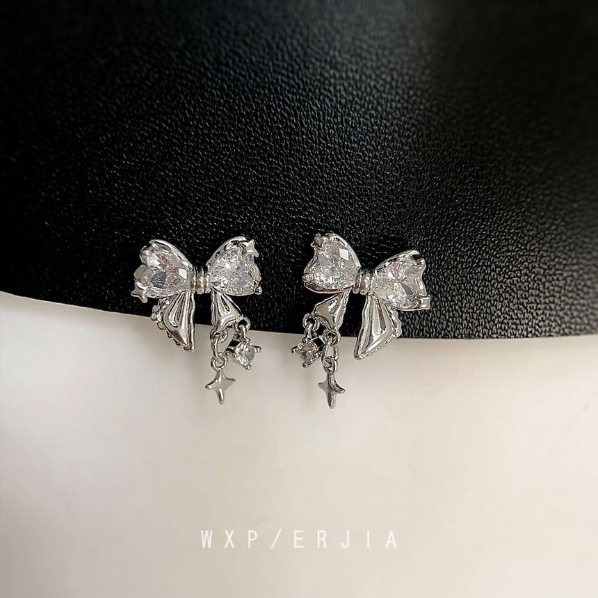 Rhinestone Alloy Earring Drop Bow