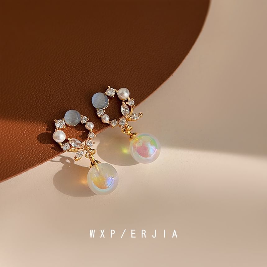 Rhinestone Earring Alloy Faux Drop Pearl