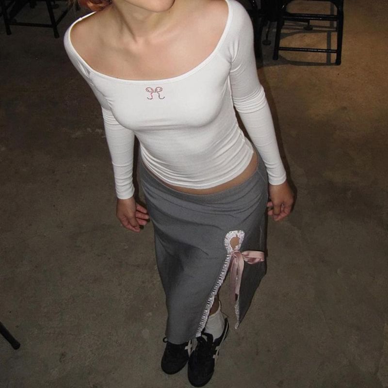 Trim High Pencil Ribbon Lace Midi Skirt Plain Rise