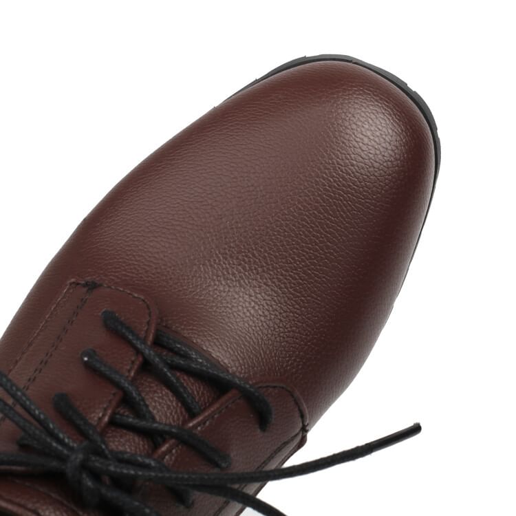 Heel Lace-Up Faux Pumps Chunky Leather Plain