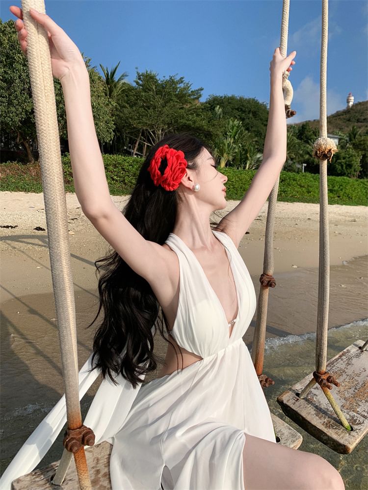 Plain Maxi V-Neck A-Line Sleeveless Dress