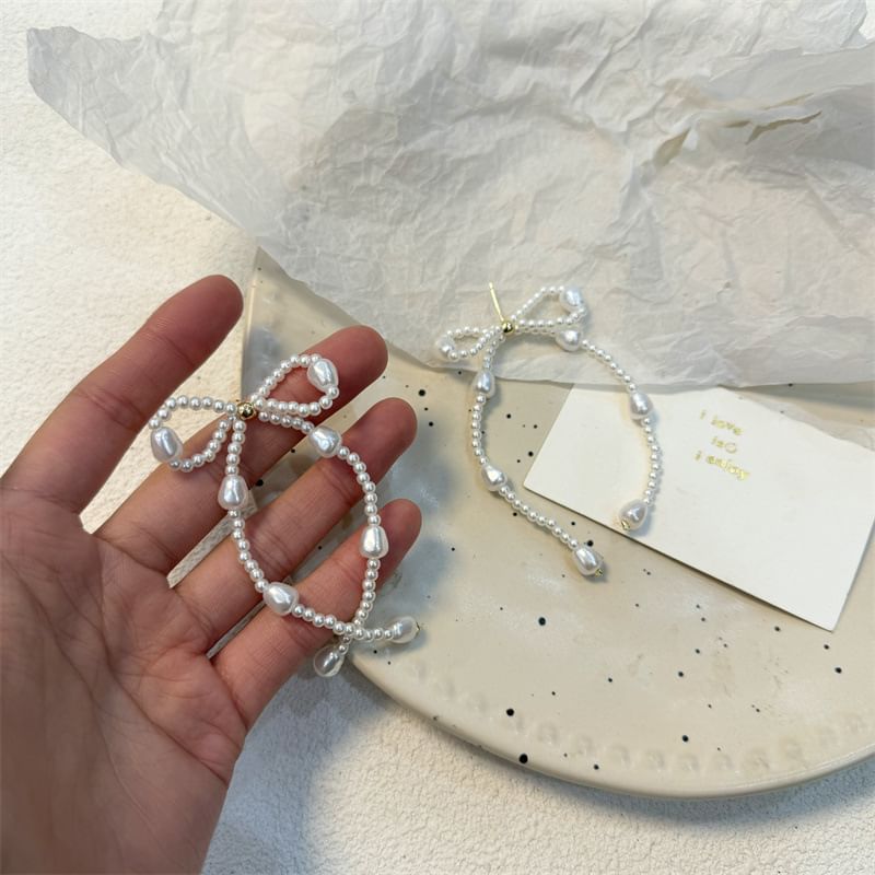 Pearl Dangle Bow Faux Earring