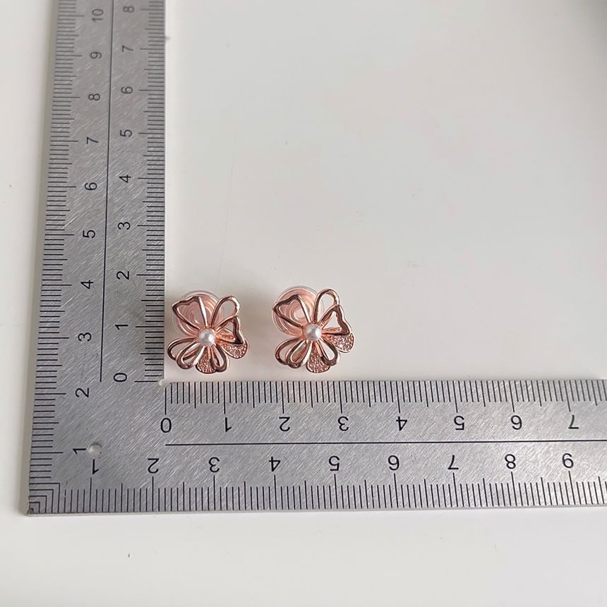 Pearl Alloy Floral Earring Faux Stud