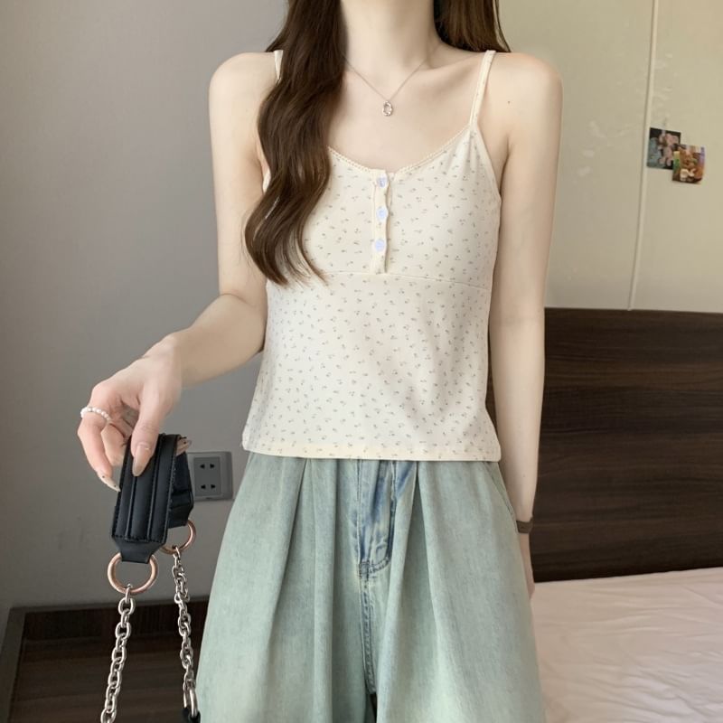 Top Cami Print Henley Floral