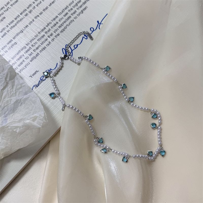 Fringed Choker Faux Heart Pearl