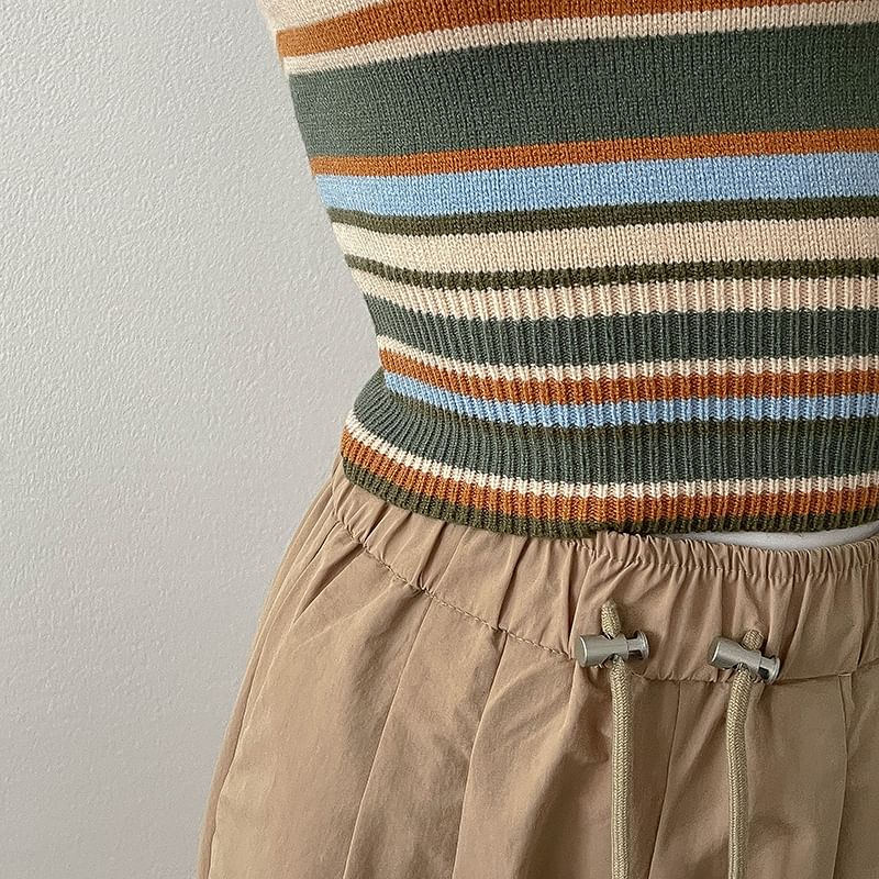 Letter Embroidered Top Halter Striped