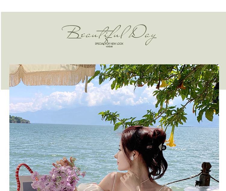 Dress Cold-Shoulder Floral Puff-Sleeve A-Line Midi