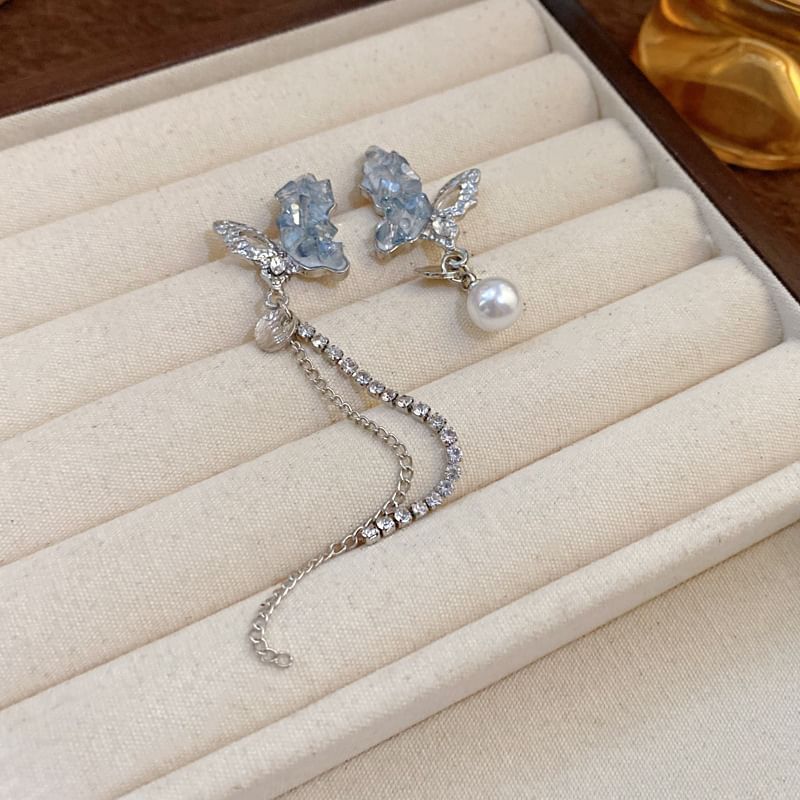 Earring Floral Pearl Designs) Alloy / (Various Crystal Faux Butterfly
