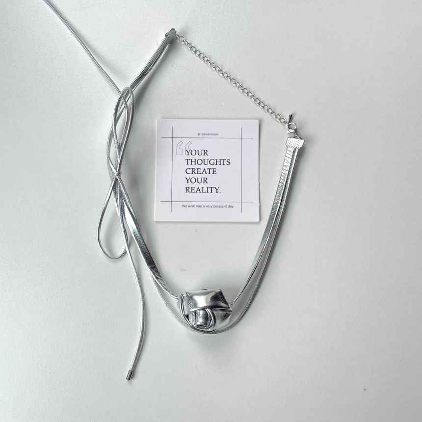 Choker Faux Layered Floral Leather Bow