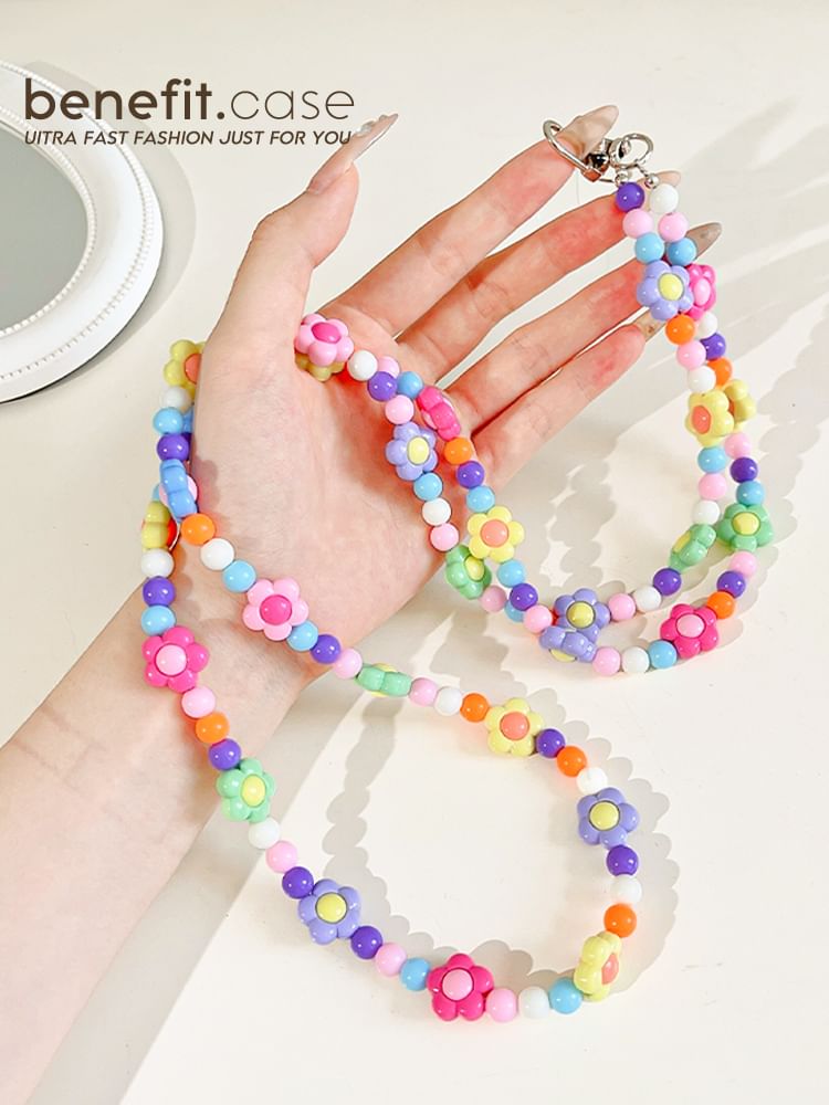 Crystal Floral Bead Lanyard Faux Phone