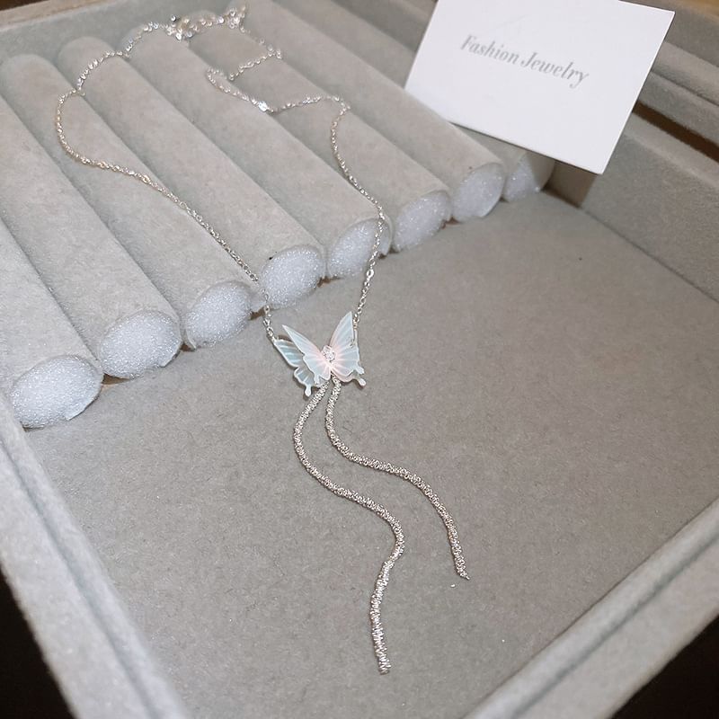 Earring / Butterfly Rhinestone Dangle Choker Alloy