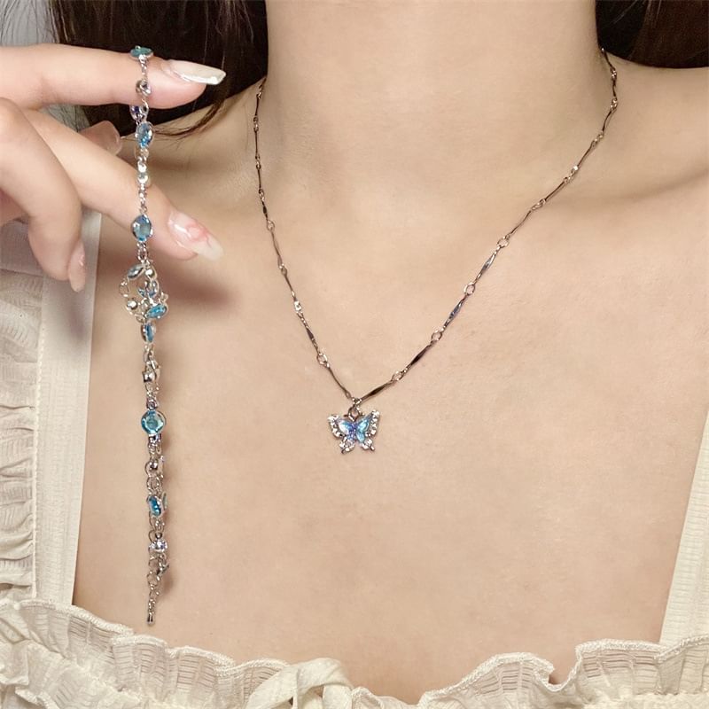 Set: Necklace + Pendant Alloy Faux Choker Butterfly Crystal