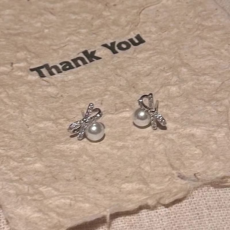 Earring Pearl Faux Stud Bow