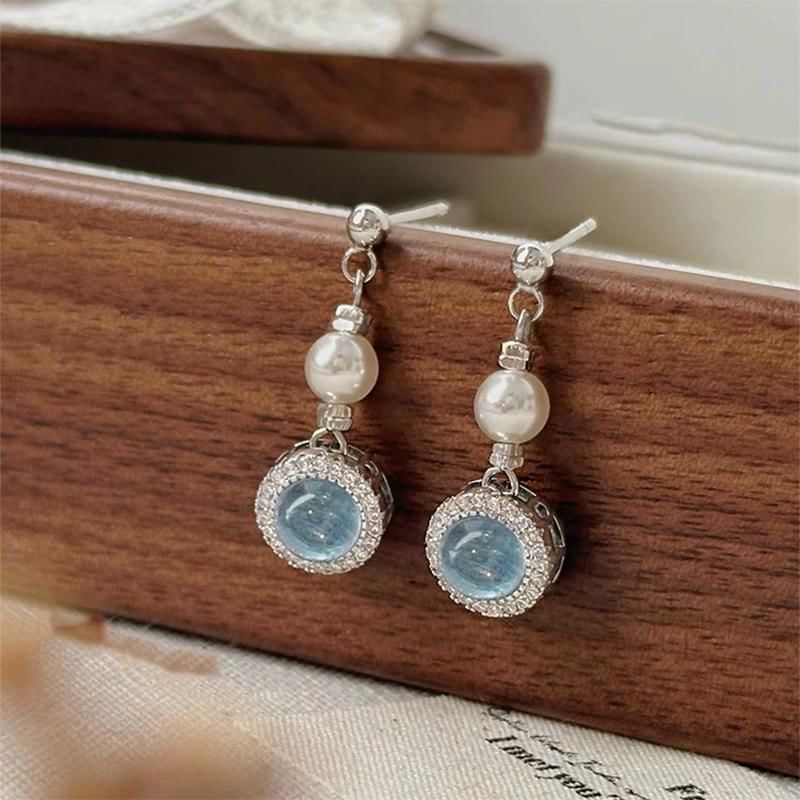 Rhinestone Pearl Drop Earring Faux