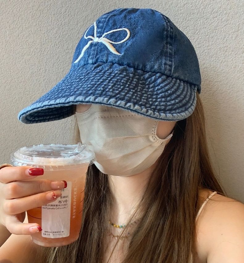 Denim Cap Baseball Embroidered Bow