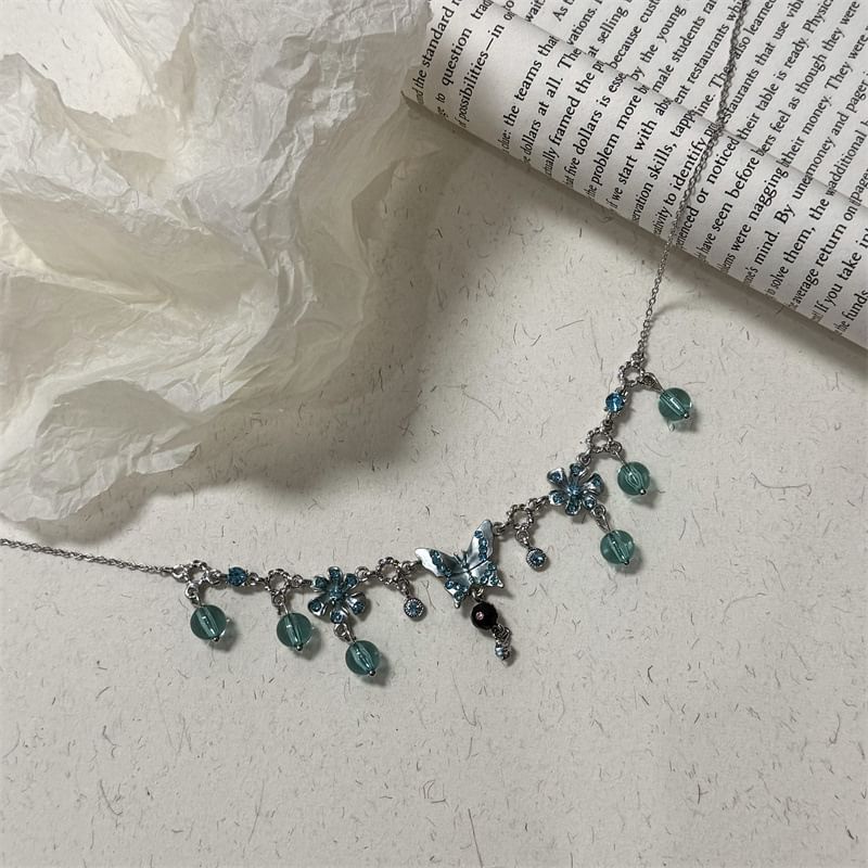 Alloy Floral Butterfly Choker