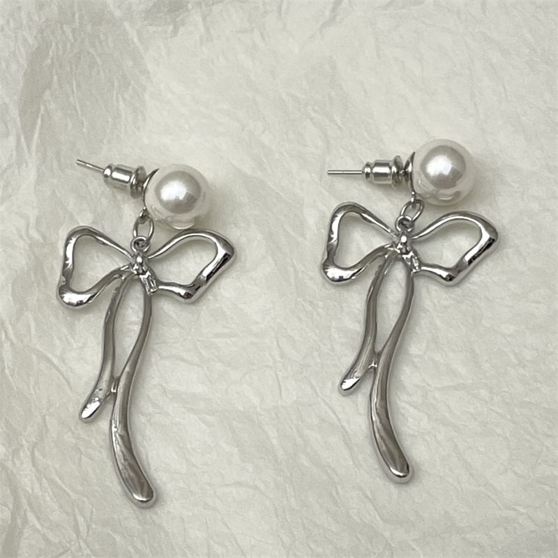 Pearl Bow Earring Drop Faux Alloy