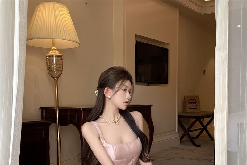 Spaghetti A-Line Evening Neck Scoop Gown Plain Strap