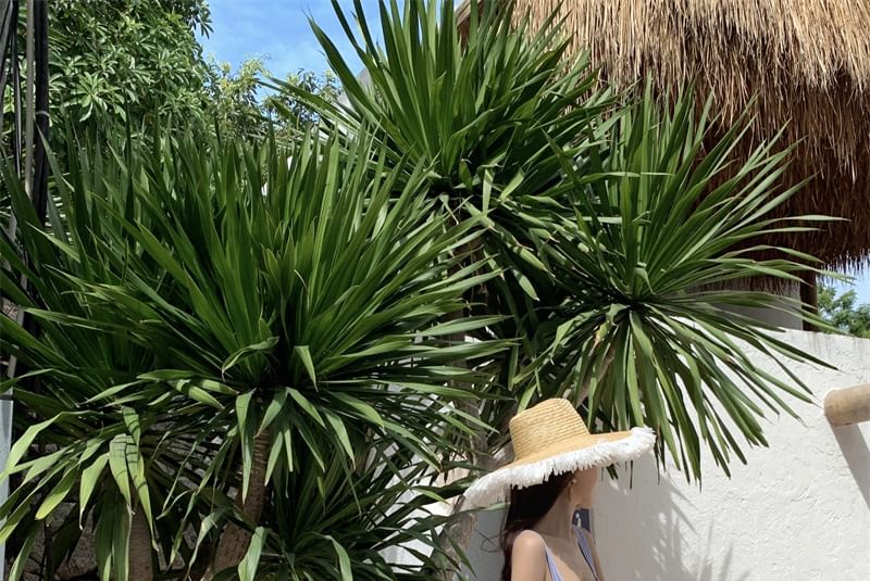 Dress Maxi Spaghetti Striped Square Ruffle Strap Neck Sun