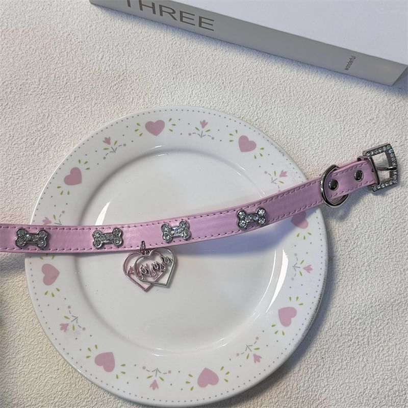 Heart Choker Rhinestone Leather Faux