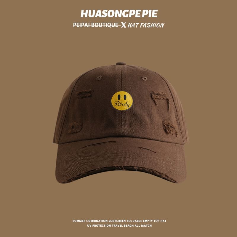 Baseball Cap Smiley Print Face Distressed