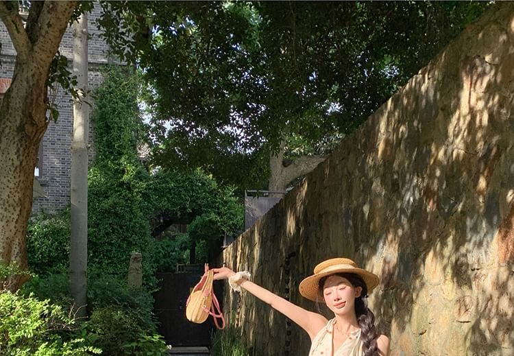 V-Neck Dress Halter A-Line Dotted Mini