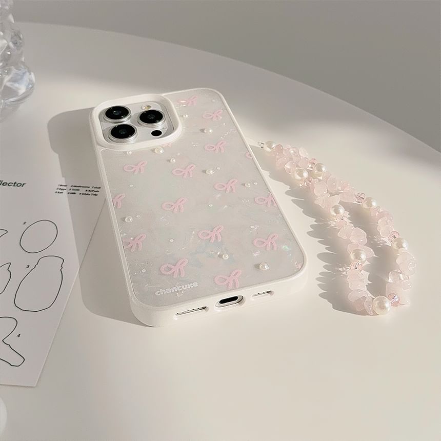 Set Adhesive Decoration Bow Strap Phone Case Faux / Pearl