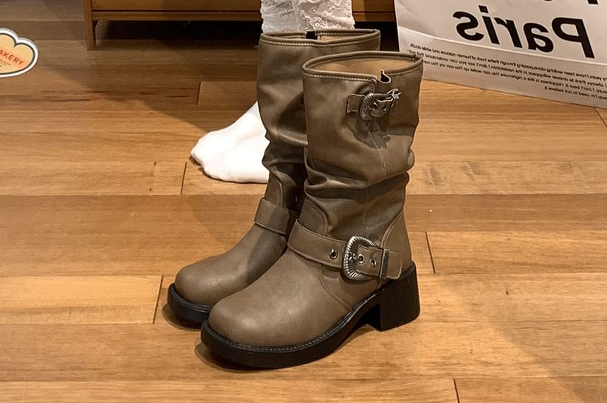 Bottes hautes à boucle et talon bloc