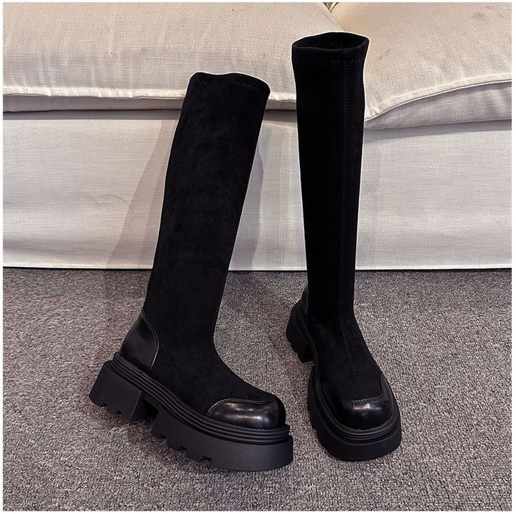 Suede Platform Boots Faux Tall