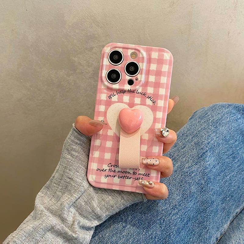 Phone Finger Strap Case Heart / Set Plaid